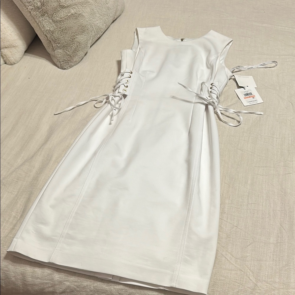 Calvin Klein White Sleeveless Sheath Midi Dress
